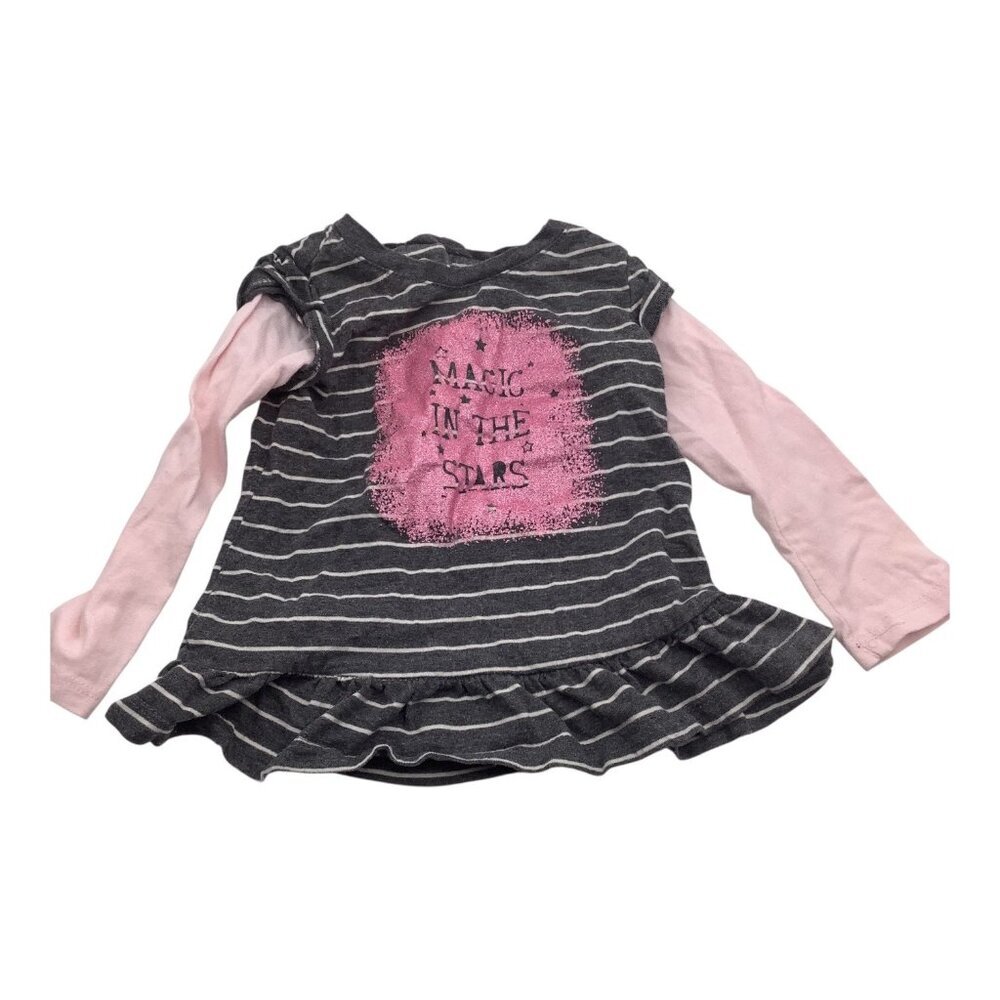 Toughskins Shirt Girls‎ Size 12 Months Pink Grey Stripes Long Sleeve